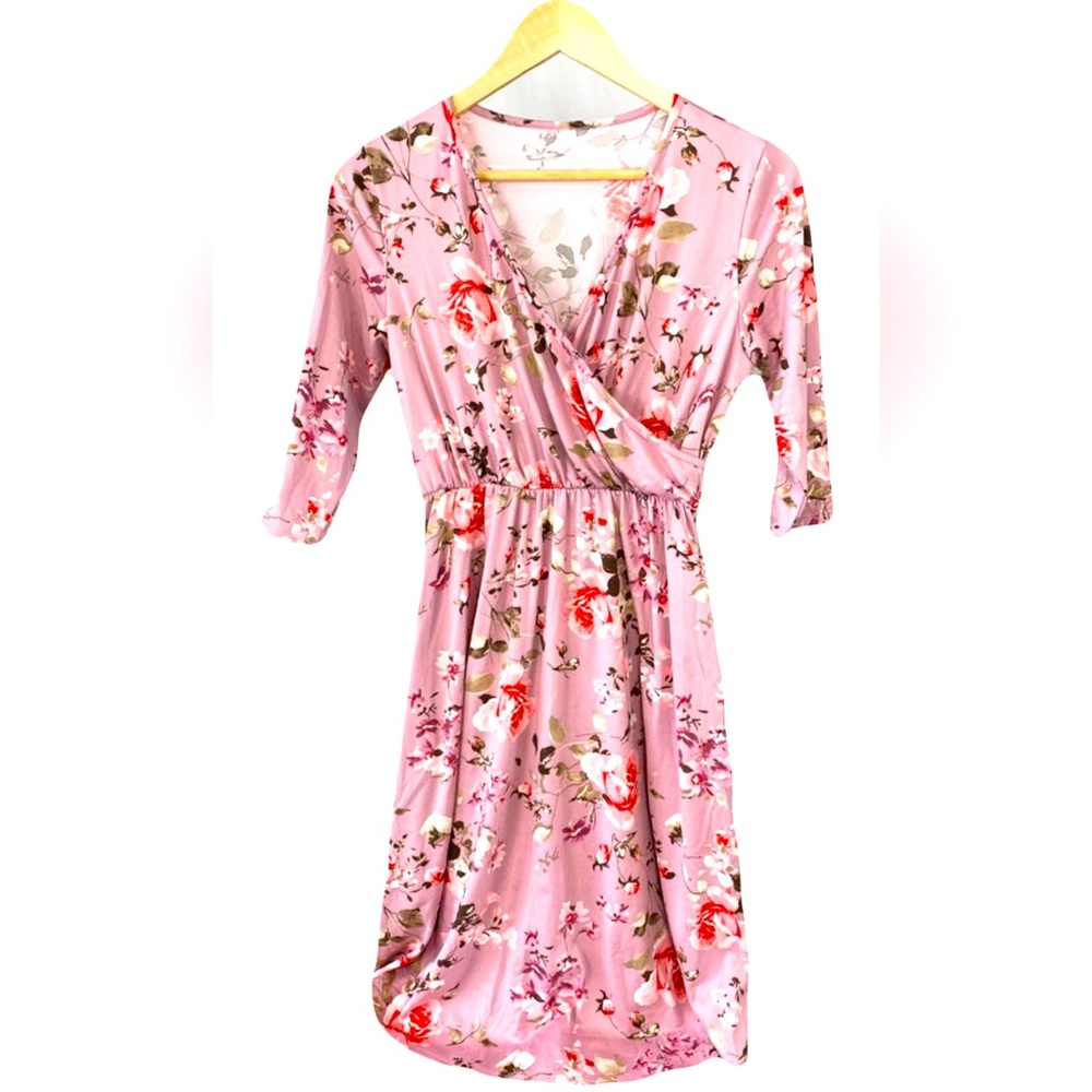 Dress Faux Wrap Pockets Mauve Floral Michelle Mae NEW with Tags
